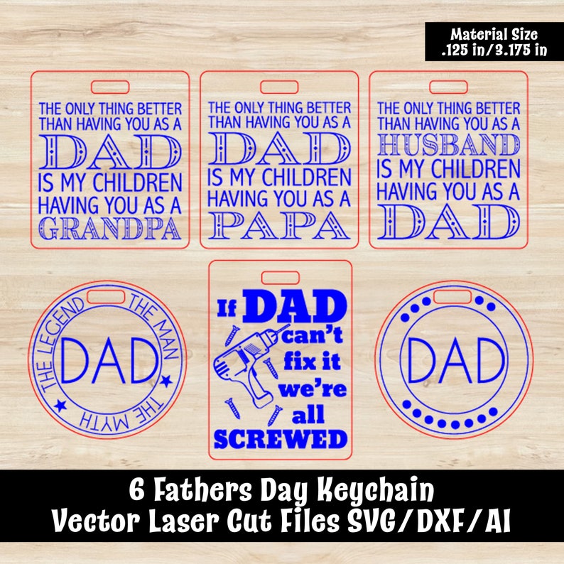 Download 6 Fathers Day Keychain Vector Laser Cut Files SVG/DXF/AI | Etsy