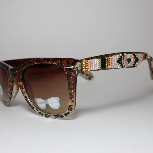 Animal Print Beaded Sonnenbrillen Glitter fabelhafte