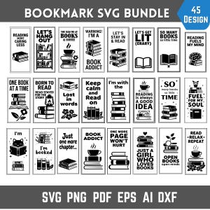 Bookmark SVG PNG Bundle for Cricut, Floral Retro Character Bookmark, Funny Coffee Book Quote, 2x6 Printable Template,Magnetic Acrylic Holder