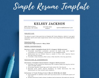 Simple Easy and Professional Resume Template / Instant Download / MS Word and Canva Template / High School and College Student / Job Seeker