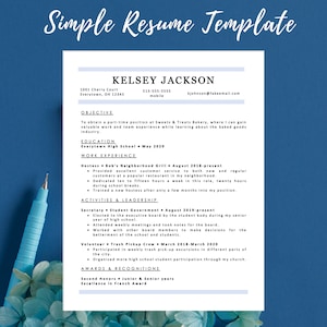 Simple Easy and Professional Resume Template / Instant Download / MS Word and Canva Template / High School and College Student / Job Seeker