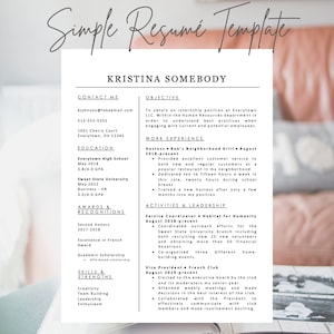 Simple Easy Professional Resume Template / Instant Download / Editable Canva Template and Word Doc / High School and College Student Resume