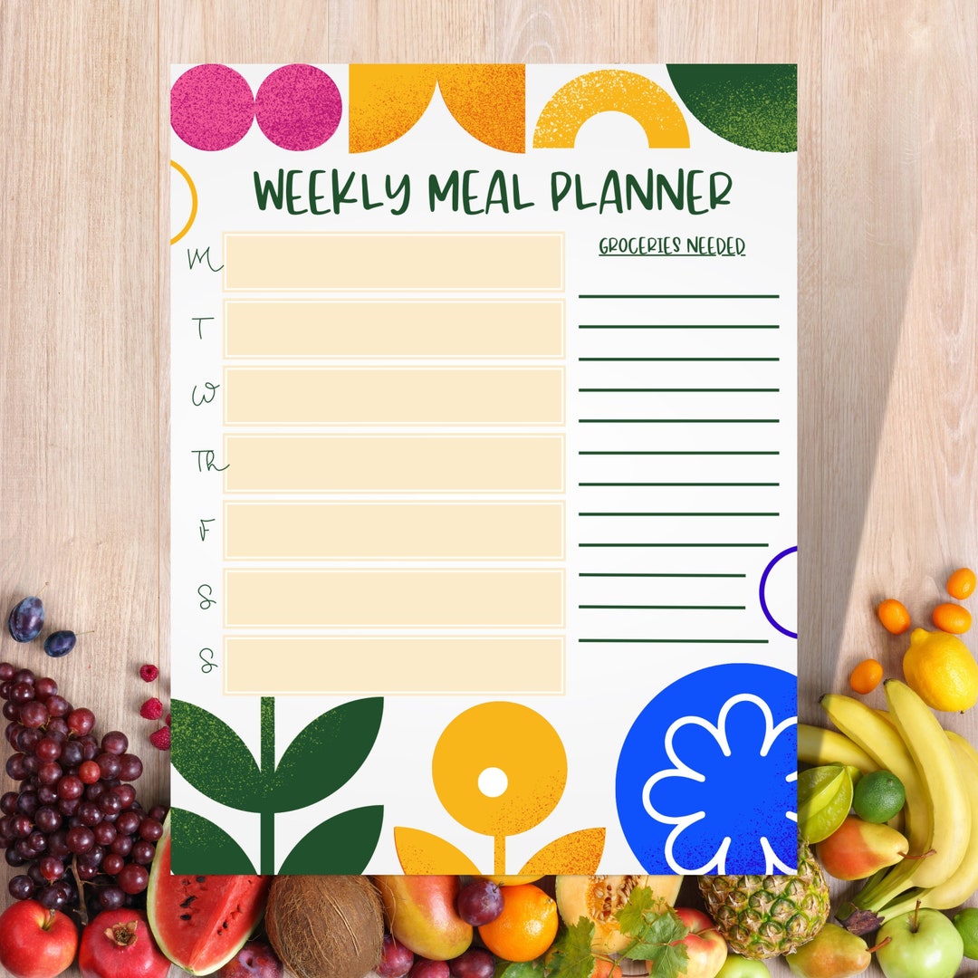 Weekly Meal Planner / Grocery List / Meal Prep / Bright and Cute
