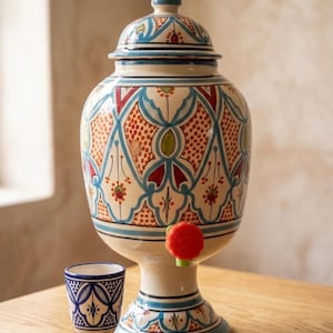 Handmade Moroccan Terracotta Water Dispenser (3.5L) – Traditional Clay Jerra with Tap – Eco-Friendly Natural Cooling Pot for Kitchen & Patio