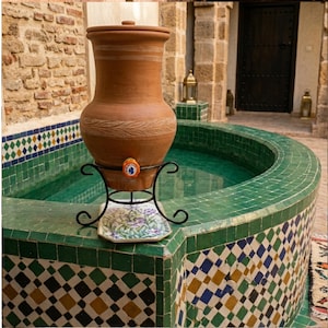 Natural Cooling Clay Water filtration Dispenser – Handmade Moroccan Terracotta Jerra with Tap –Eco-Friendly Rustic Kitchen & Patio Drink Ser