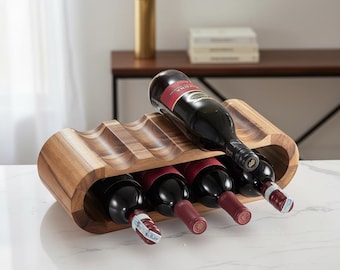 Botellero de madera para encimera, soporte moderno y minimalista para botellas de vino, estante de almacenamiento para bar en casa que ahorra espacio.