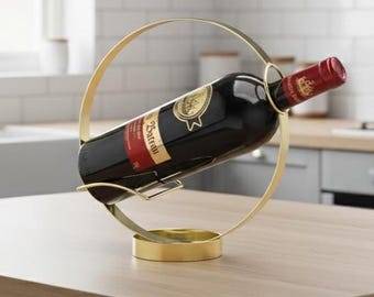 Botellero redondo de hierro estilo retro, soporte de bar de escritorio, expositor de vino compacto para el hogar.