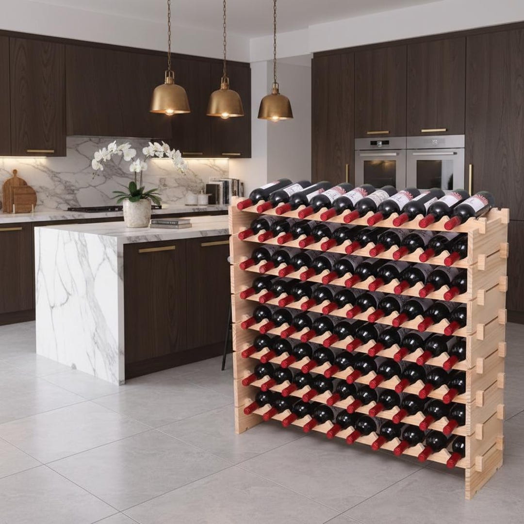 96 Bottle Stackable Pine Wood Wine Rack | Floor or Countertop Storage ...