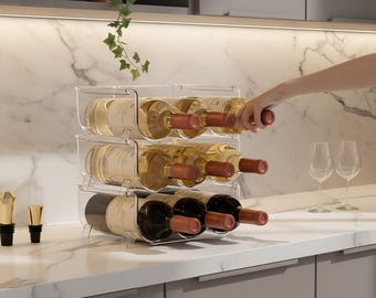 Botellero apilable de plástico transparente, organizador de botellas de escritorio moderno