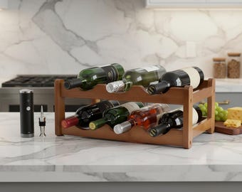 Botellero de mesa/estante para vino de bambú macizo de varios niveles, estilo vintage.