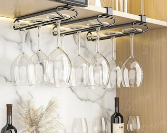 Soporte metálico para copas de vino debajo del armario, sin necesidad de taladrar. Estante colgante para copas.