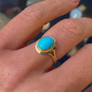 Natural Turquoise Ring, 14k Gold Plated Sterling Silver, Unique Oval Gemstone, Luxury Handmade Gift for Her, Exclusive Statement Jewel