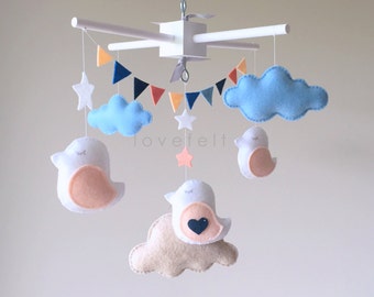Baby mobile - bird mobile - baby mobile birds - cloud mobile - baby gift - baby keepsake - kids bedroom - baby decor