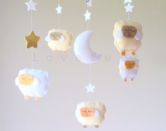Baby Mobile - Neutral Mobile - Sheep Mobile - Lamb Mobile - mobile neutral - neutral nursery decor - sheep baby decor - baby decor