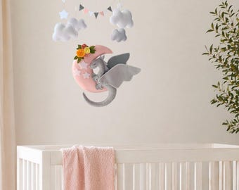 Dragon baby mobile, baby mobile dragon, dragon nursery, fairytale nursery, baby decor, baby girl decor, pink and gray nursery, newborn gift