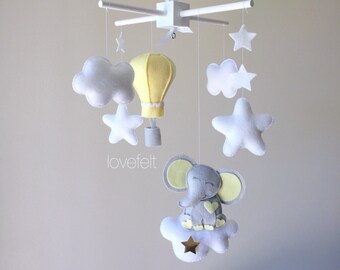 Elephant Baby Crib Mobile - Baby Mobile elephant - Neutral Mobile - Hot air balloon mobile - baby mobile clouds