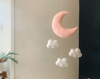 Baby mobile - Moon mobile - moon Cloud Mobile - Baby Mobile clouds - moon mobile - baby mobile girl - moon baby decor - baby room decor moon