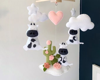 Baby Mobile cow, cactus mobile, baby Mobile clouds, baby decor farm, farm nursery, baby girl mobile, baby nursery cactus, baby girl nursery