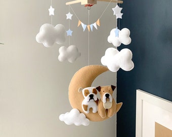 Custom Dog Baby Mobile – Moon & Clouds Nursery Decor - animal baby nursery - pet baby room decor