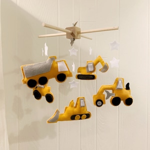 Baby Mobile - construction baby nursery - nursery decor -baby gift  - baby decor construction - baby mobile trucks - construction nursery