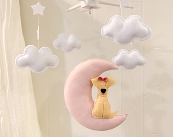 Baby mobile - Dog mobile - Baby Crib Mobile - Baby Mobile dog - puppy Mobile - Labrador - baby mobile moon - pink nursery - custom dog decor