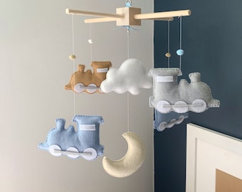 Felt Train Baby Mobile – Handmade Nursery Decor