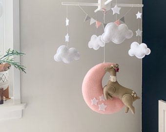 Baby Mobile girl, moon theme nursery, pink moon mobile, moon stars mobile, pink and white nursery, baby girl nursery decor, baby decor Fawn