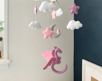 Dragon mobile, baby Mobile girl, baby mobile dragon, dragon nursery, nursery decor, baby decor dragon, Pink and purple nursery, baby dragons