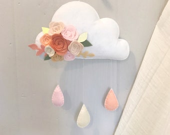 Floral nursery decor - kids decor - home decor - cloud decor - hanging mobile - hanging felt decor - girls bedroom decor - felt plush