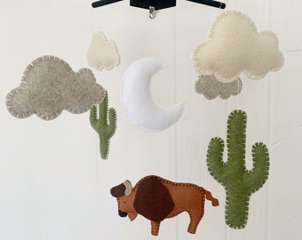 Bison Baby mobile - baby mobile cactus - bison nursery - bison mobile - cactus mobile - woodland nursery - unique baby mobile