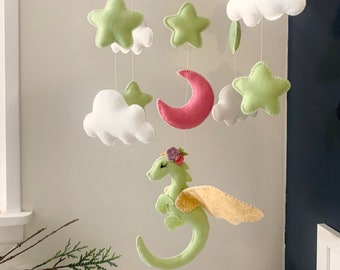 Dragon mobile - baby mobile dragon - dragon nursery - nursery decor - baby decor dragon - Pink and mint nursery - baby dragons