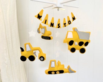 Baby Mobile - construction baby nursery -  Baby Crib Mobile - baby decor construction - baby mobile trucks - construction nursery