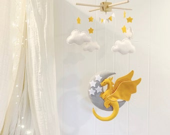 Dragon baby mobile - baby mobile dragon - fairytale nursery - dragon mobile - Dragon nursery - yellow and gray nursery - baby decor
