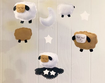 Neutral Sheep Baby Mobile - Felt Lamb Nursery Decor