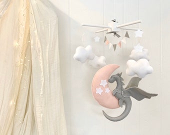 Dragon baby mobile - baby mobile dragon - dragon nursery - fairytale nursery - baby decor - girl decor - pink and gray nursery - baby dragon