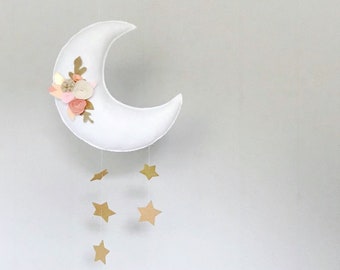 hanging moon mobile - boho nursery - girl nursery decor - baby decor - home decor - moon decor - baby gift - kids decor