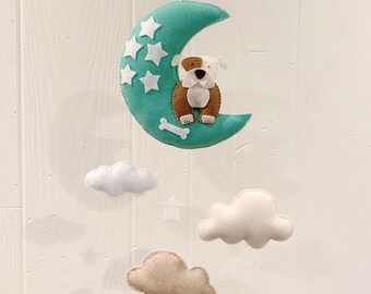 Baby mobile - Baby mobile dog - bulldog mobile - dog mobile - moon mobile