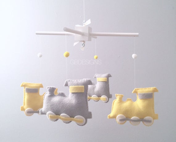 Baby Mobile Baby Crib Mobile Train Mobile Yellow And Gray Etsy