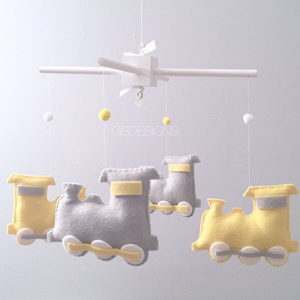 Baby Mobile -Baby Crib Mobile -Train Mobile - Yellow and Gray Mobile - Or Pick your colors :)