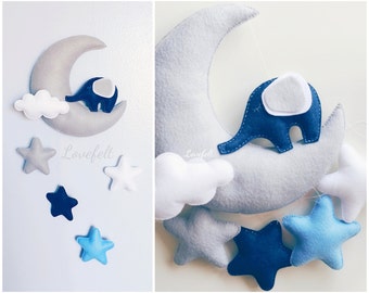 Baby mobile boy, moon theme Mobile, boy nursery mobile - Moon mobile - Baby crib mobile - stars mobile, baby elephant mobile, baby boy decor