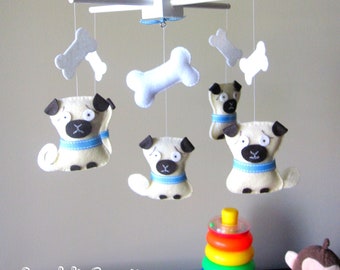 Felt Pug Baby Mobile – Dog Nursery Decor