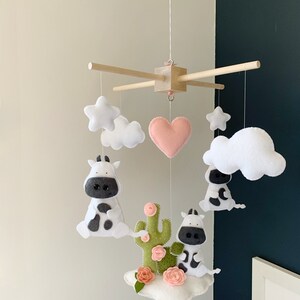 Baby Mobile cow, cactus mobile, baby Mobile clouds, baby decor farm, farm nursery, baby girl mobile, baby nursery cactus, baby girl nursery image 4