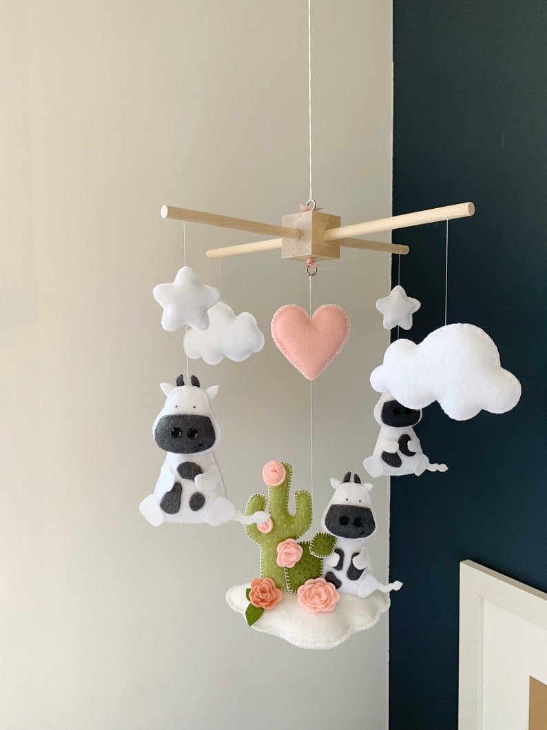 Baby Mobile cow, cactus mobile, baby Mobile clouds, baby decor farm, farm nursery, baby girl mobile, baby nursery cactus, baby girl nursery image 4