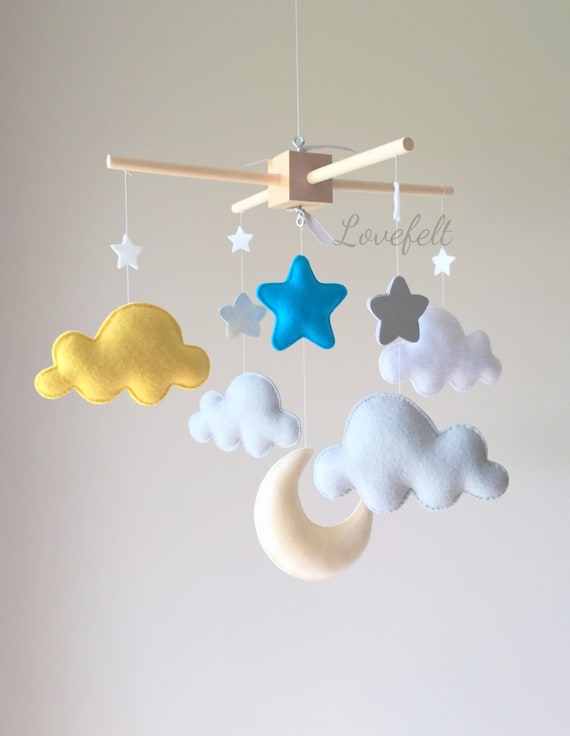 Mobile Bebe Nuage Mobile Lune Nuages Mobile Jaune Et Etsy