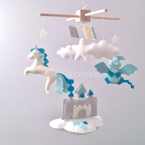 Baby mobile - Dragon mobile - baby mobile dragon - fairytale mobile  - unicorn mobile - girl nursery fairytale - baby girl nursery