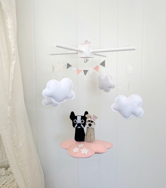 Custom dog baby mobile pink and white baby crib mobile Etsy