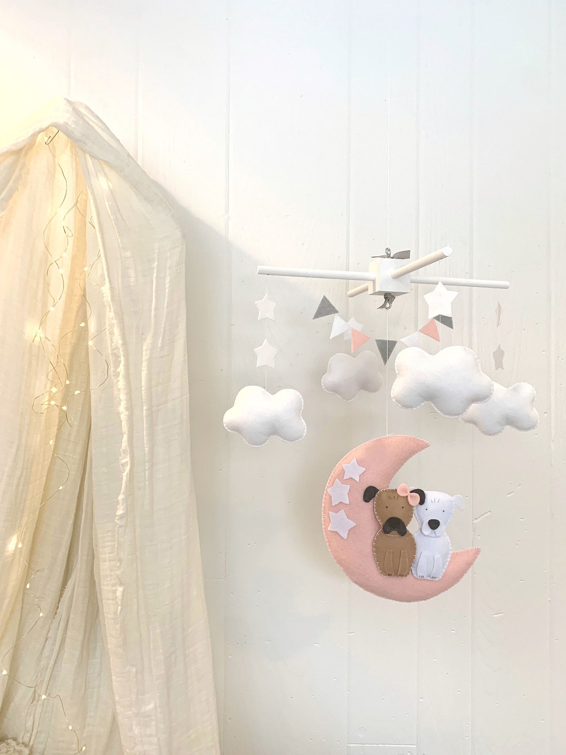 Custom Dog Baby Mobile Pink and White Baby Crib Mobile Etsy