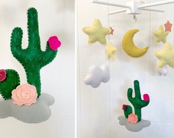 Baby mobile cactus - cacti nursery - desert mobile - Stars and clouds mobile - cactus mobile - cactus baby mobile