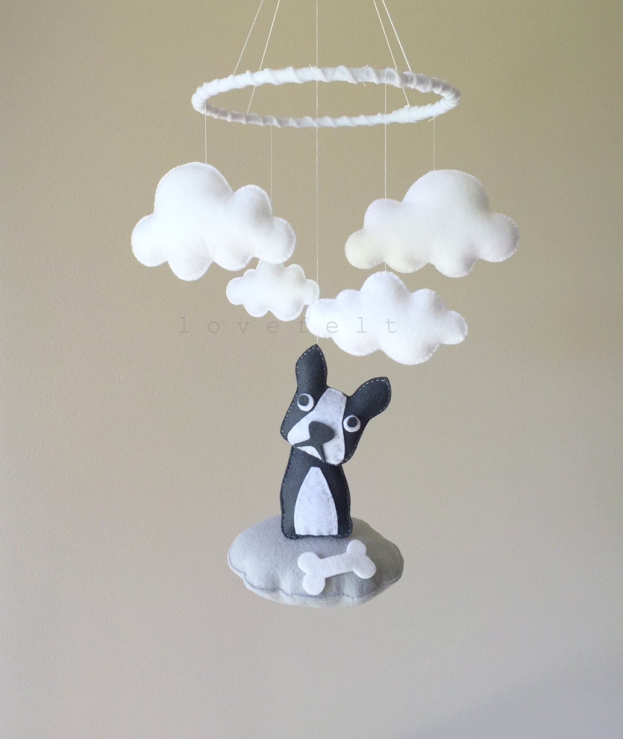 Bébé Mobile - Chien Bébé Boston Terrier Nuages Mobiles