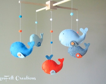 Baby Crib Mobile - Custom Baby Mobile - Whale Mobile - Zoology Whale - You can pick your colors :)